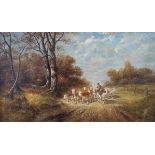 John Taylor, landscape with cattle, oil on board, signed, 28 x 48 cm, and five prints (6)
