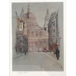 Cecil Aldin, view of St Paul's Cathedral, print, signed in pencil, 44 x 33 cm Overall condition