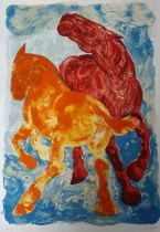 A Lin Jammet limited edition artists proof print, two horses, III/V, signed and dated '97, 120 x