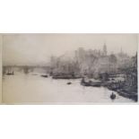 William Lionel Wyllie (British 1851-1931), London Bridge And Adelaide Buildings, etching, signed