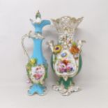 A Coalport vase, with a pierced rim, decorated flowers, 24 cm high, and a porcelain ewer, with a