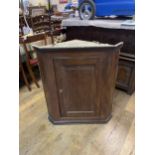 An oak drop leaf table, 103 cm wide, a commode, two corner cabinets, a sewing box, a cake stand, and
