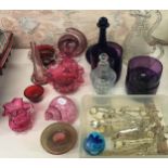 A set of four purple glass bowls, and other assorted glassware (qty)