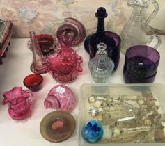 A set of four purple glass bowls, and other assorted glassware (qty)