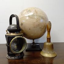 A GWR railway lamp, understood to have originated from Yeovil, an ARP hand bell, and a modern