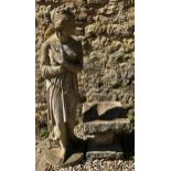 A reconstituted stone figure of a neo-classical woman, and a stone bird bath (3)