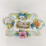 A Coalport two handled tray, decorated flowers and a building, 27 cm wide