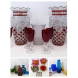 An Art Glass vase, and other assorted glassware (qty)