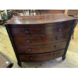 A 19th century mahogany bow front chest, having two short and three long drawers, 112 cm wide, and a