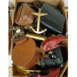 A 20th century model of a cannon, a pair of child's leather shoes, assorted other items (box)