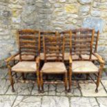 A set of eight Titchmarsh & Goodwin style oak ladder back dining chairs, with reeded seats (6+2) The