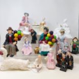 A Royal Doulton figure, The Old Balloon Seller, and assorted other figures (box)