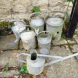 Six vintage galvanised metal watering cans (6)