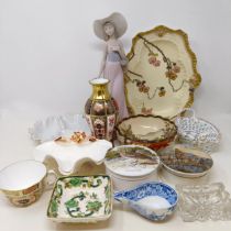 A Royal Crown Derby vase, a Japanese Satsuma bowl, and assorted other ceramics (box)