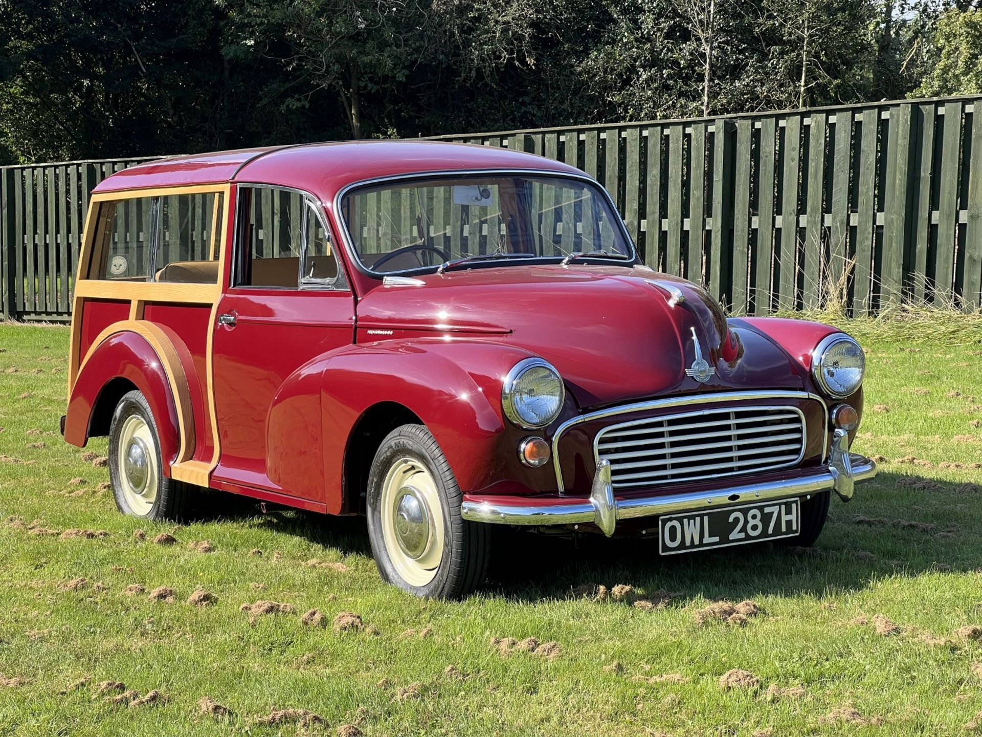 1970 Morris Minor Traveller Registration number OWL 287H Damask red with a biscuit interior Bought