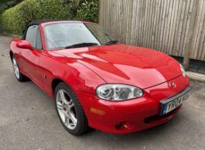 2004 Mazda MX-5 Registration YR04 KUX Chassis number JMZNB18P600401784 Red with a black leather