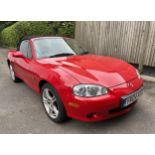 2004 Mazda MX-5 Registration YR04 KUX Chassis number JMZNB18P600401784 Red with a black leather