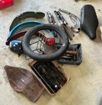 Three mud guards, a seat, mud guard stays, and other assorted items (qty) Being sold without reserve