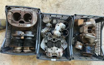 Assorted cylinder heads, rocker covers, and items (3 boxes) Being sold without reserve