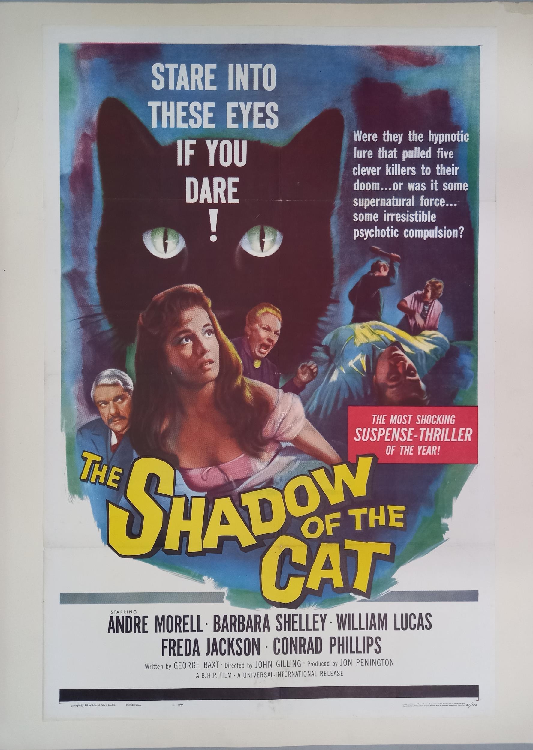 The Shadow Of The Cat, 1961, US One Sheet film poster, 68.6 x 104.0 cm Hammer Horror