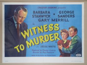 Witness To Murder, 1954, UK Quad film poster, 76.2 x 101.6 cm
