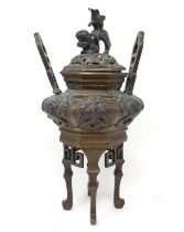 A Chinese bronze censer, 30 cm high