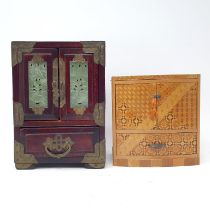 A Chinese jewellery box, the doors inset with green stone, 25 cm high, and another box (2)