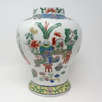 A Chinese familie verte vase, of inverted baluster form, lacking cover, 34 cm high