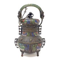 A Chinese bronze vessel and cover, with enamel decoration, 32 cm high