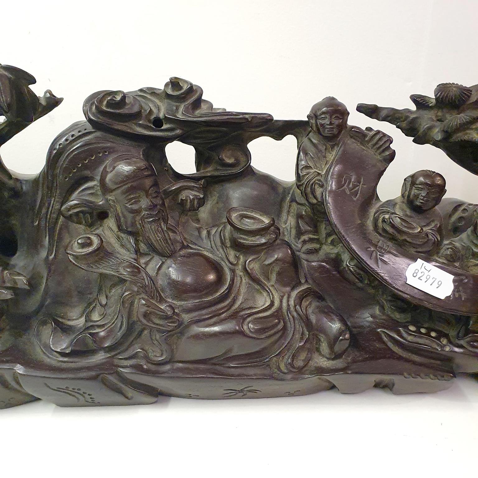 A Chinese carving, decorated figures, 82 cm wide - Image 4 of 6