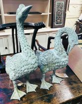 A pair of Japanese patinated bronze geese, the largest 56 cm high (2) Has been in the client's