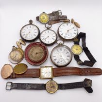 A silver open face pocket watch, and assorted watches