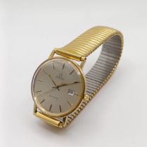 A gentleman's Omega Quartz wristwatch, with baton indices and date, on a later expanding bracelet