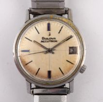A gentleman's stainless steel Bolova Accutron wristwatch, boxed with paperwork