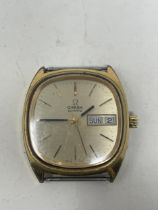 A gentleman's gold plated Omega wristwatch, lacking strap Quartz movement, not running, untested