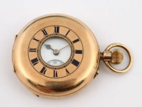 A 9ct gold half hunter pocket watch, monogrammed, the enamel dial signed J W Benson, London 87.6g (