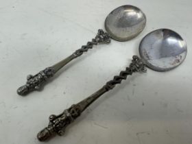 A pair of German silver coloured metal spoons, 3.1 ozt (2)