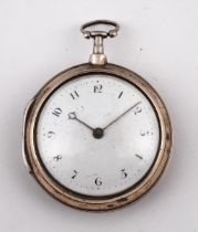 An 18th century silver pair cased pocket watch, Robert Bridges London No 4823, on a later dolphin
