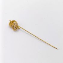 A late 19th/early 20th century yellow metal, sapphire and seed pearl stick pin Provenance: From a