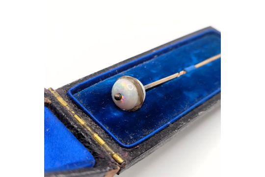 An early 20th century opal and white stone stick pin, in a vintage jewellery box Provenance: From - Image 2 of 4