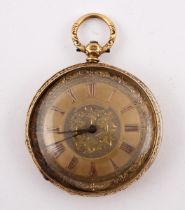 A late 19th/early 20th century Continental yellow metal fob watch, in a vintage case