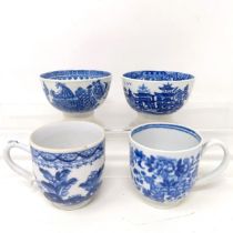 An 18th/19th century blue and white tea bowl, decorated Chinese manner, 7 cm diameter, another tea