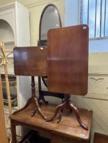 A mahogany tilt top table, 78 cm wide, another, a cheval mirror, a desk and a hat stand (5)