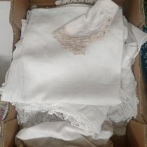 Assorted lace, tableclothes and other textiles (box)