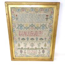 An early 19th century sampler, worked by Mary Newland, dated April 13 1805, 40 x 30 cm