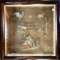 A 19th century needlework, 63 x 64 cm, in a rosewood frame See images, in very poor order