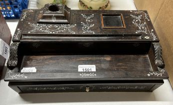 A 19th century rosewood and bone inlaid desk stand, 36 cm wide