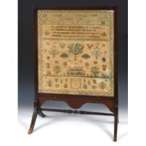 A 19th century sampler, worked by Elizabeth Clark, dated 1840, made into a fire screen, 51 x 58 cm