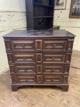 An 18th/19th century oak chest, having four drawers, 95 cm wide