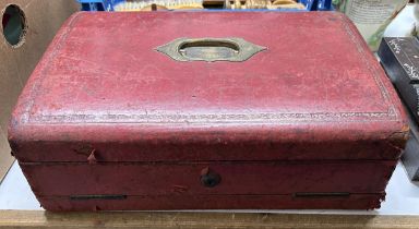 A 19th century tooled red leather writing box, 40 cm wide